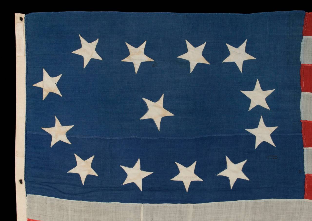 Early 13 Star Ship's Flag with Oval Variation of the Third Maryland Pattern In Good Condition In York County, PA