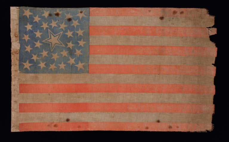 31 Star Antique American Flag, California Statehood, 1850-58, Very Rare In Good Condition In York County, PA