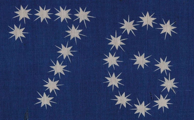 10-POINTED STARS THAT SPELL “1776 – 1876”, ONE OF THE MOST GRAPHIC OF ALL EARLY EXAMPLES:

Many fantastic star patterns were made in the patriotism that accompanied the celebration of the Nation’s Centennial in 1876, and this is among the best of