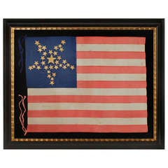 Antique Silk American Militia Flag with 33 Gilt-painted Stars in a Great Star Pattern, 1859-61