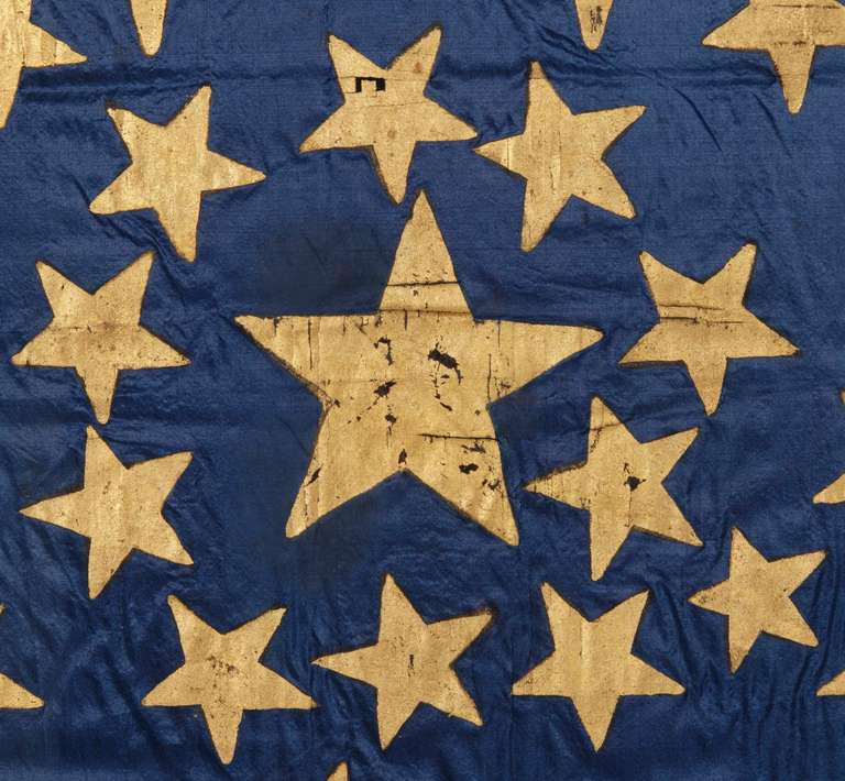 19th Century Silk American Militia Flag with 33 Gilt-painted Stars in a Great Star Pattern, 1859-61