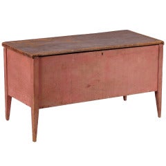 Antique Southern Blanket Chest on Tall, Tapered Legs in Salmon Paint
