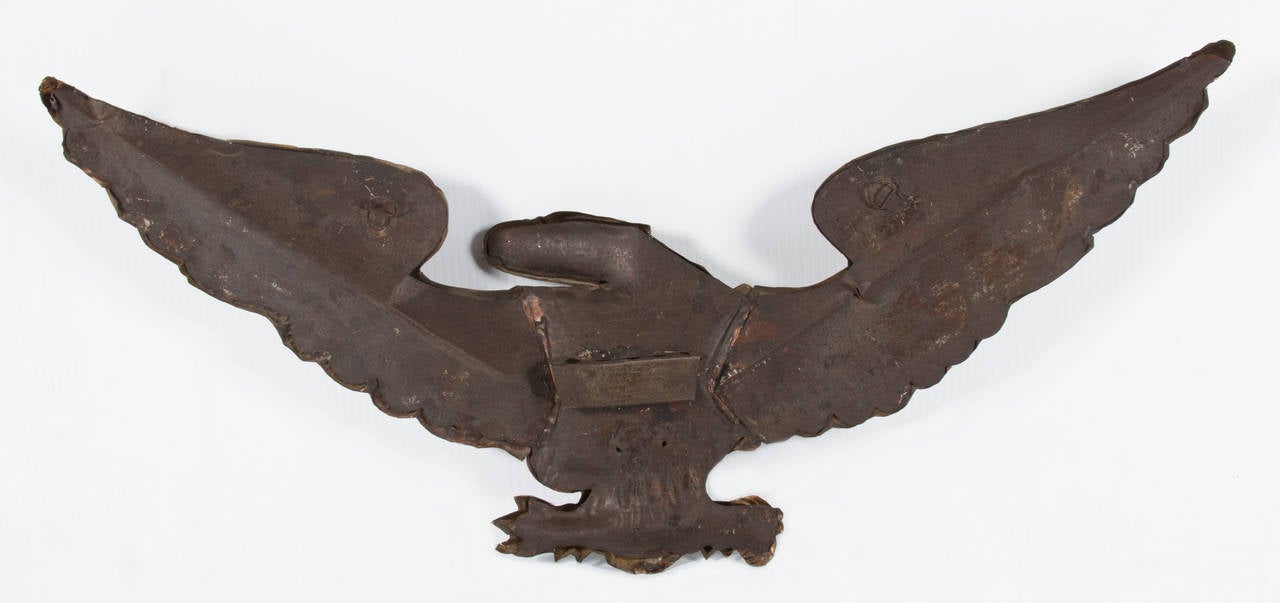 Pressed Brass Eagle, an Early Parade Flag Holder and Bunting Tie Back In Good Condition In York County, PA