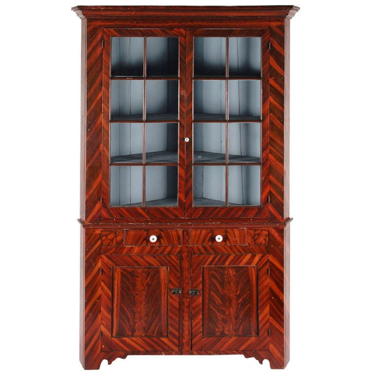 Paint-Decorated Corner Cupboard, Attributed to John Rupp, York County PA