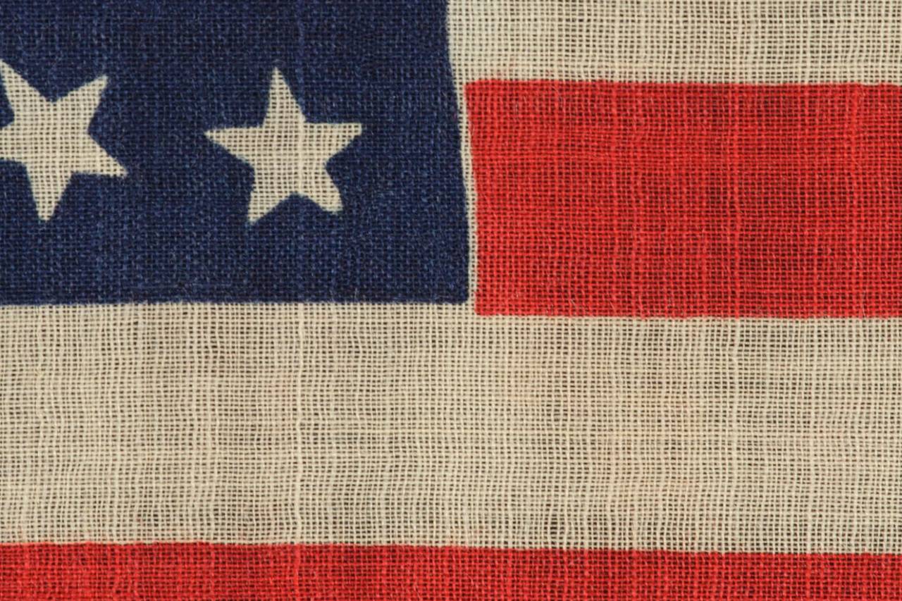 Mid-19th Century 35-Star Press Dyed Wool Flag with Stars in a Random Configuration