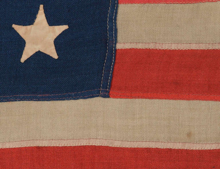 19th Century 13 Antique American Flag, Hand-Sewn Stars, Small Scale, 1876 Centennial Era