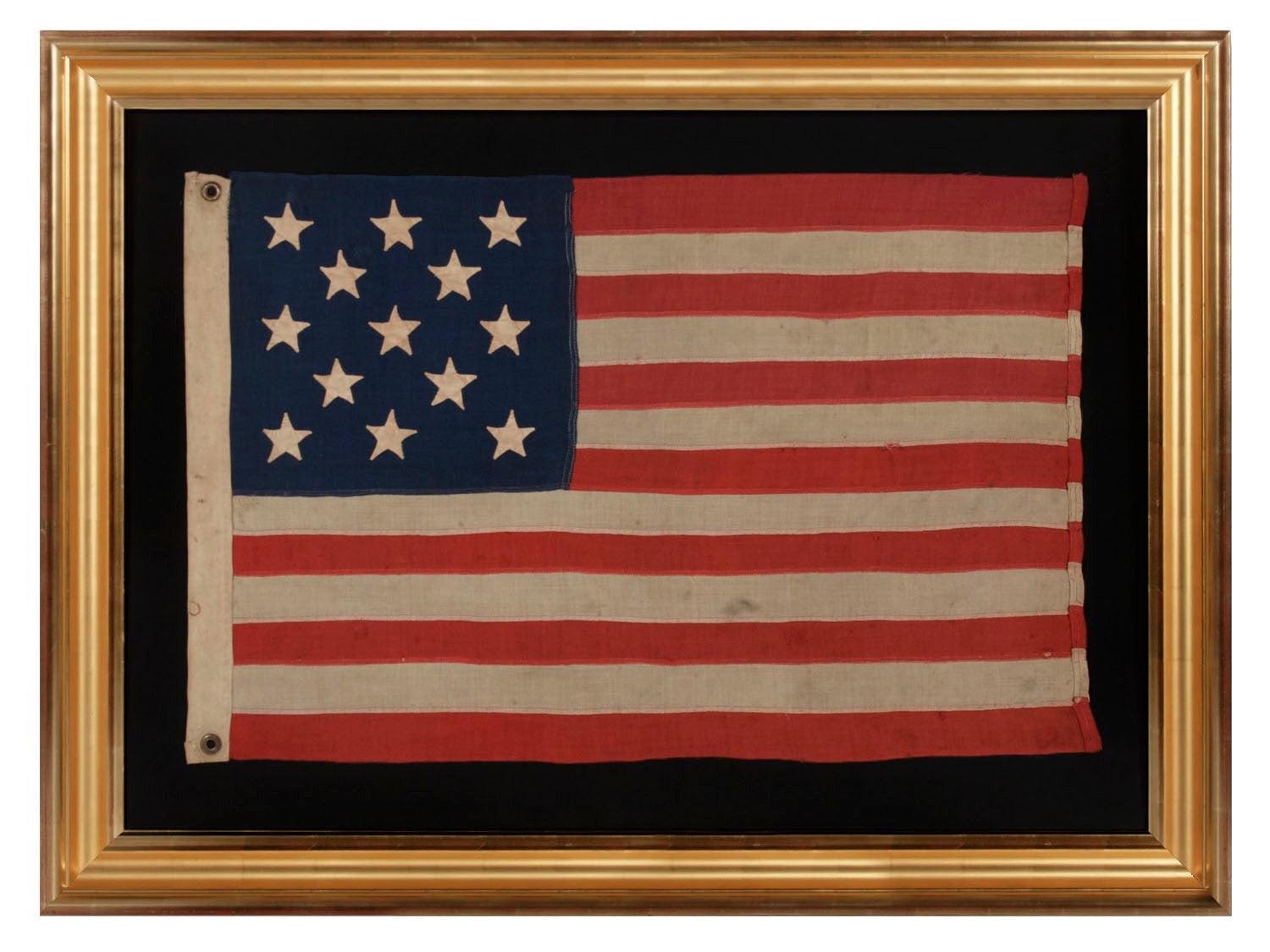 13 Antique American Flag, Hand-Sewn Stars, Small Scale, 1876 Centennial Era