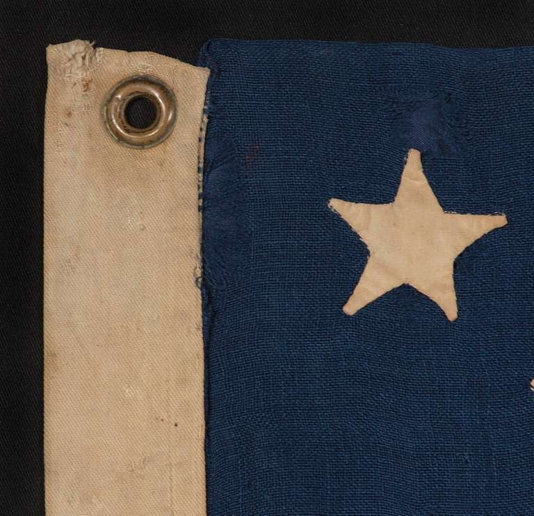 13 Antique American Flag, Hand-Sewn Stars, Small Scale, 1876 Centennial Era 1