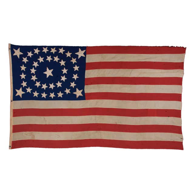 38 Star Flag, In Rare Oval Medallion with a Large Center Star at 1stDibs