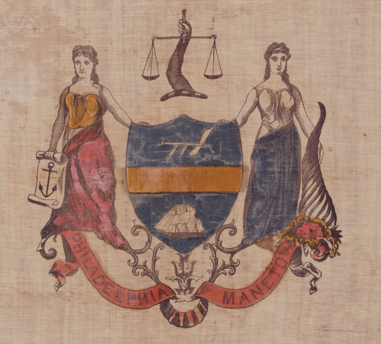 Early Flag of Philadelphia, Probably 1874-1876, Printed on Blended Fabric In Good Condition In York County, PA