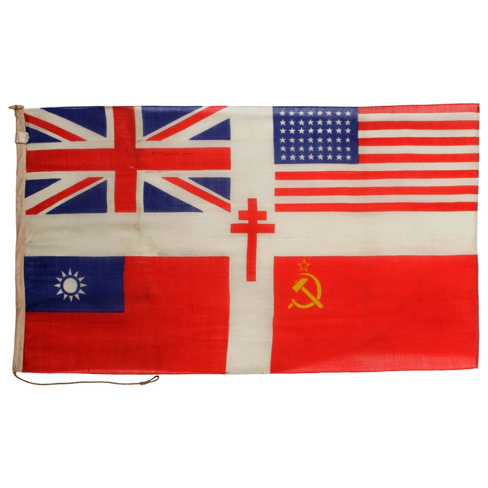 Stunning WWII Allied Forces Flag With The Cross Of Lorraine