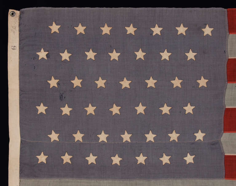 42 Hand-Sewn Stars On a Small Scale Flag With A Dusty Blue Canton In Good Condition In York County, PA