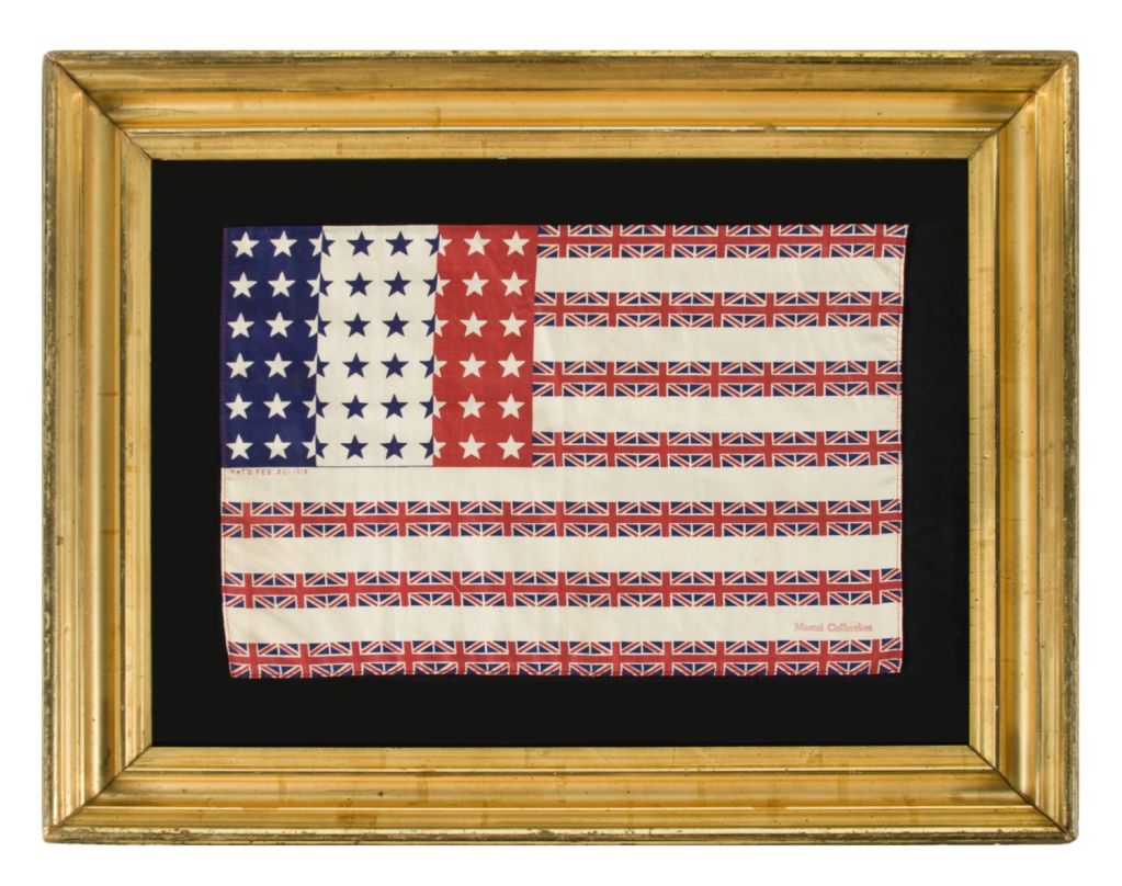EXTREMELY RARE FRANCO-ANGLO-AMERICAN PARADE FLAG, WWI