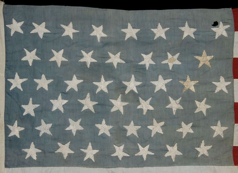 45 Hand-embroidered Stars On A Light Blue Canton, 1896-1907 In Good Condition In York County, PA