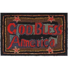 "God Bless America" A Wool, Patriotic Hand-Hooked Rug