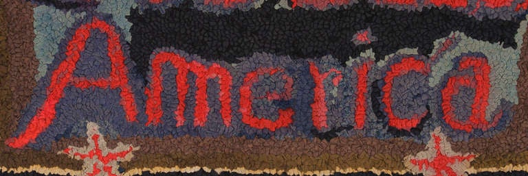 "God Bless America" A Wool, Patriotic Hand-Hooked Rug