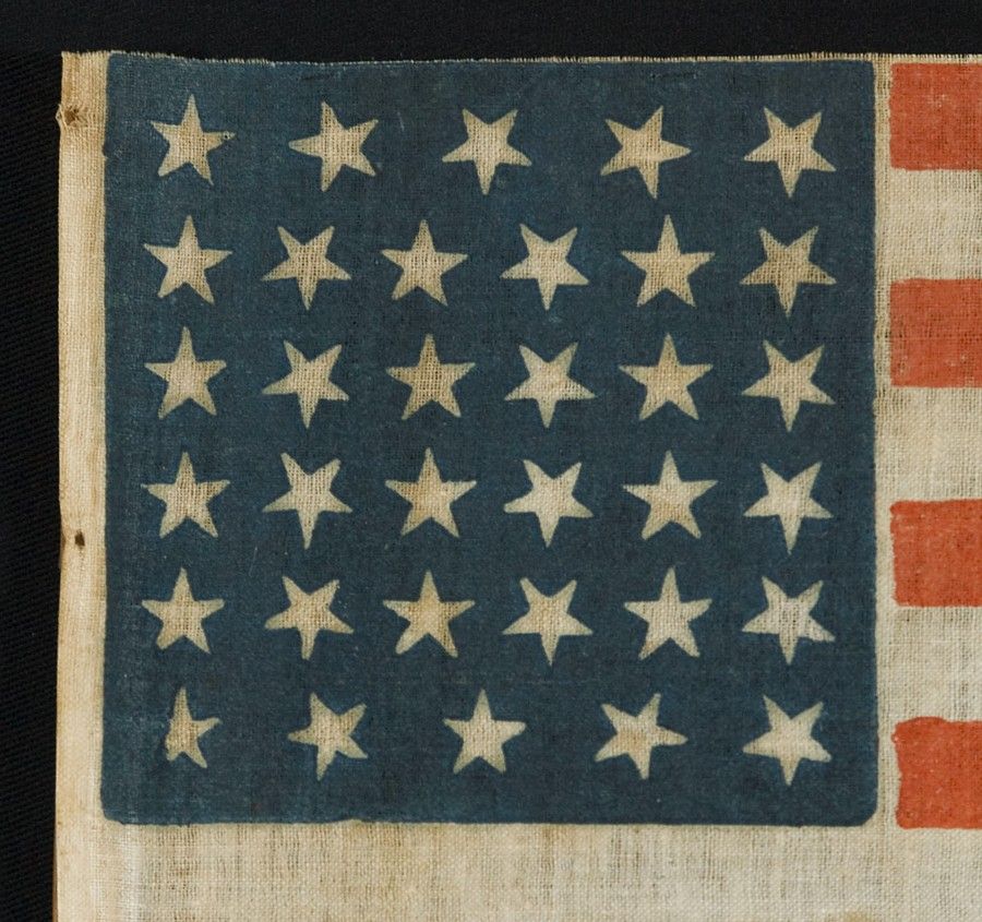 American 34 Stars, A Civil War Period Parade Flag On Its Original Staff