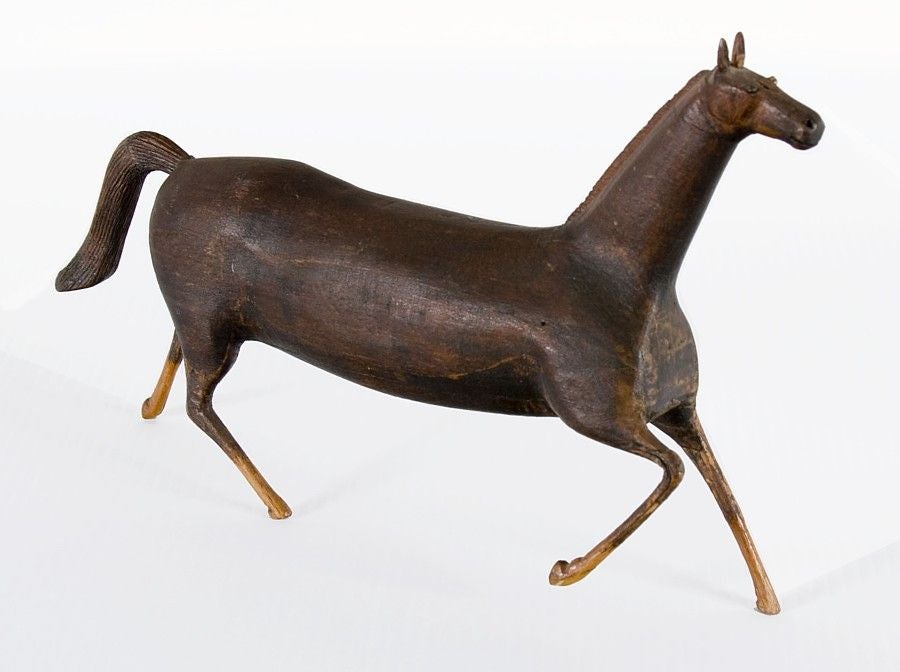 This is hands-down the best folk carving of a horse in this scale that I have ever encountered. Some observers have likened the form to a Elie Nadelman bronze or a Bill Traylor drawing, but to me it most closely resembles the naïve, Native American