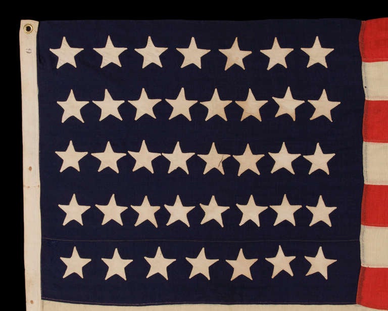 38 Hand-Sewn, Single-Appliquéd Stars On An Antique Flag