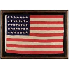 38 Hand-Sewn, Single-Appliquéd Stars On An Antique Flag