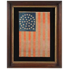 Antique American Parade Flag With 38 Stars In A Medallion Configuration