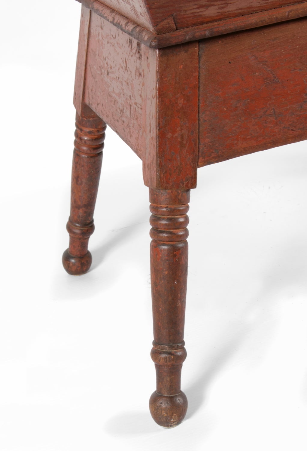 Southern Country Dough Table on Turned Feet in Salmon Red Paint 1