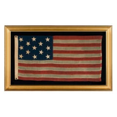 Antique 13 Hand-sewn Stars On A Flag With Elongated Proportions