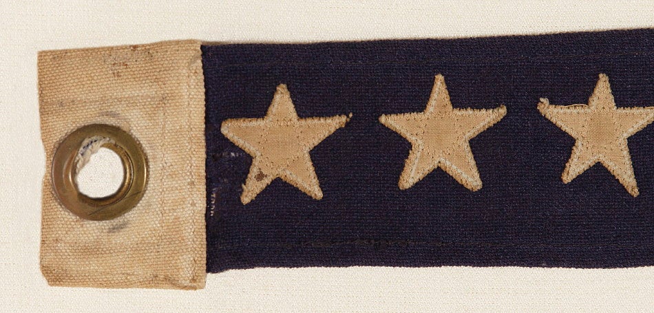 U.S. NAVY COMMISSIONING PENNANT WITH 7 STARS, WWI-WWII ERA (1917-1945):

7 star nautical commissioning pennant, made sometime in the period between WWI (U.S. involvement 1917-18) and WWII (U.S. involvement 1941-45).  Commissioning pennants are the