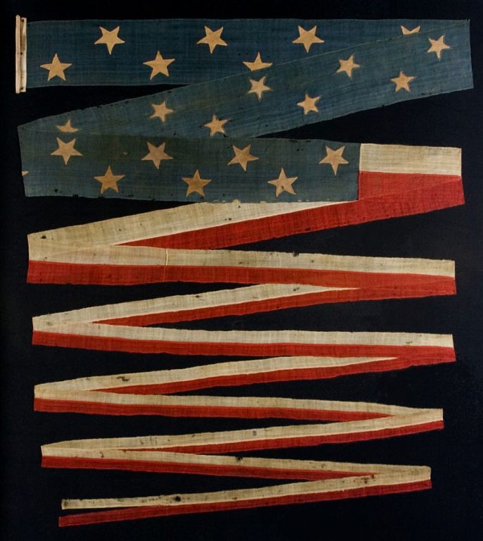 RARE 26 STAR U.S. NAVY COMMISSIONING PENNANT, 55 FEET ON THE FLY, 1837-1845, MICHIGAN STATEHOOD: <br />
<br />
Commissioning pennants are the distinguishing mark of a commissioned U.S. Navy ship. A ship became commissioned when this pennant was
