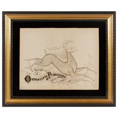 1888 Calligraphy of Diana, Goddess of the Hunt, Riding a Stag
