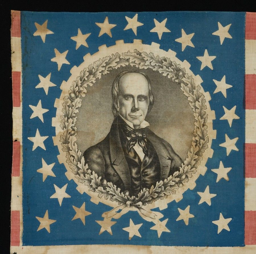 American Extremely Rare Henry Clay Campaign Parade Flag With Portrait