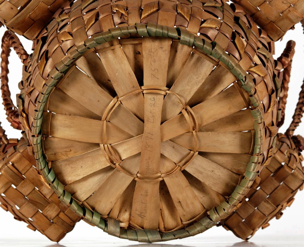 Extraordinary Passamaquoddy (Maine) Native American Sewing Basket, Dated 1891 In Good Condition In York County, PA