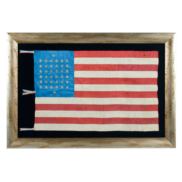 38 Star, Silk Flag With Embroidered Stars & 12 Stripes