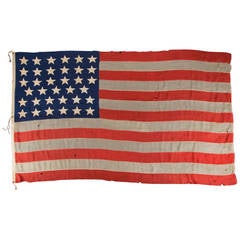 35 Star, Single Appliqued American Flag Signed by a Surgeon, Dr. LP Putnam