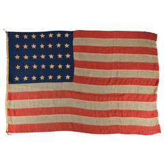 Antique 35 Star, Hand-Sewn, Single-Appliqued, Civil War Period American Flag