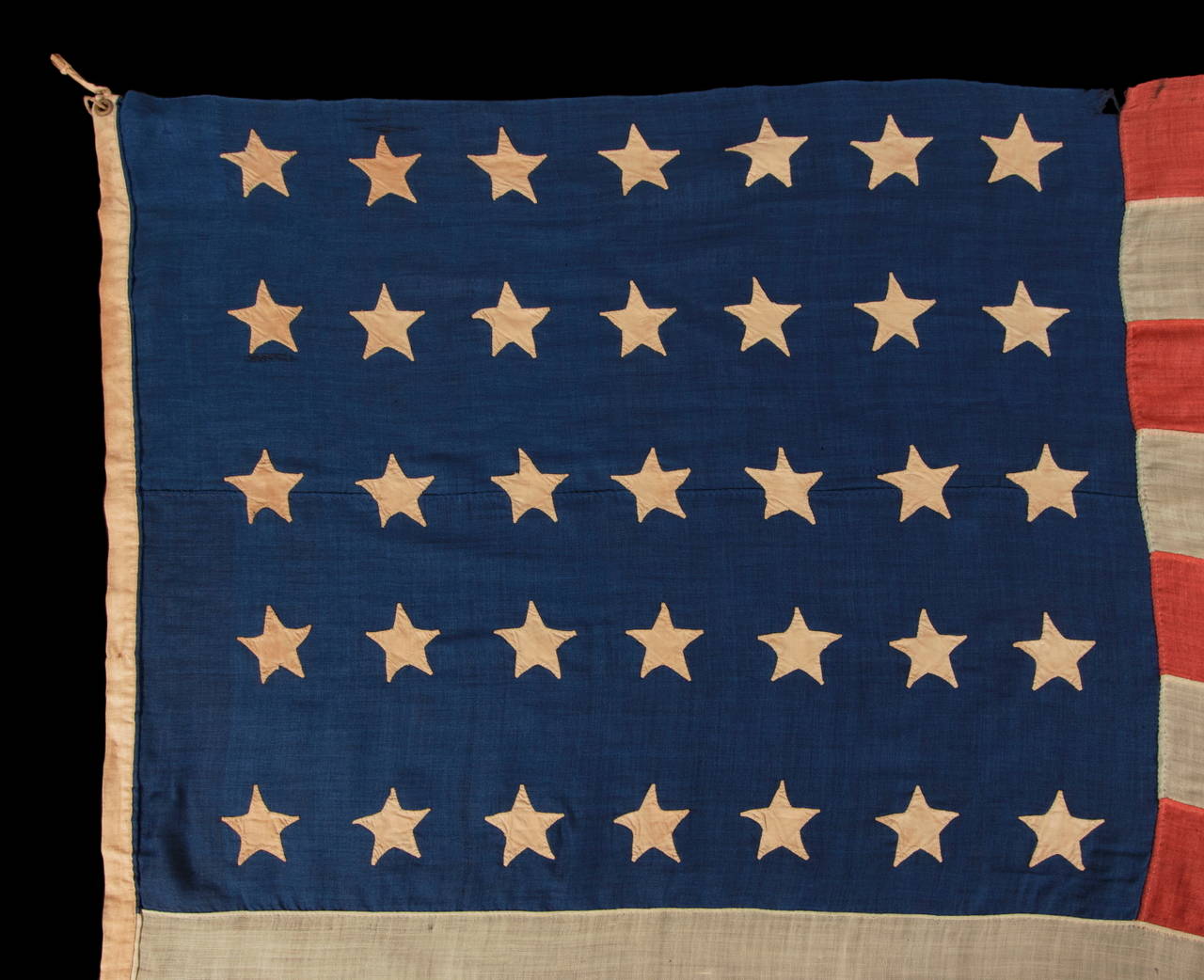 35 hand-sewn, single-appliquéd stars on an civil war period flag with hand-sewn stripes, 1863-1865, west virginia statehood:

 35 star American national flag of the Civil War period, in a large-scale typical of the 19th century. West Virginia