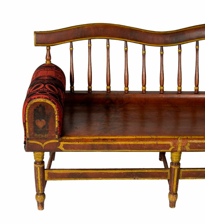 19th Century Paint Decorated Plank-Seated Settee