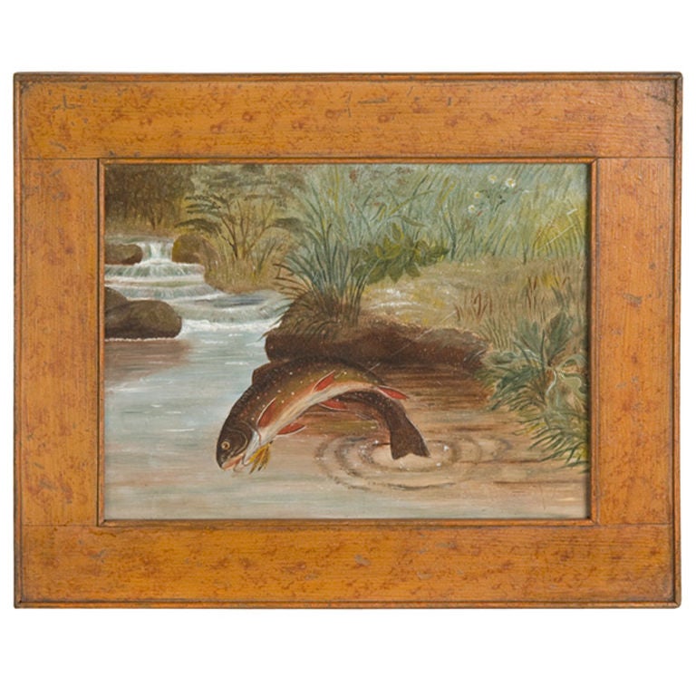 PAINTING:  "LEAPING BROOK  TROUT" by SAMUEL A. KILBOURNE (1836 - 1881)