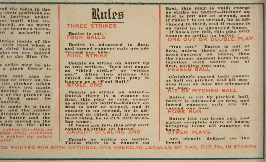 Extraordinary 1912 Patented Major Leage Baseball Game 4