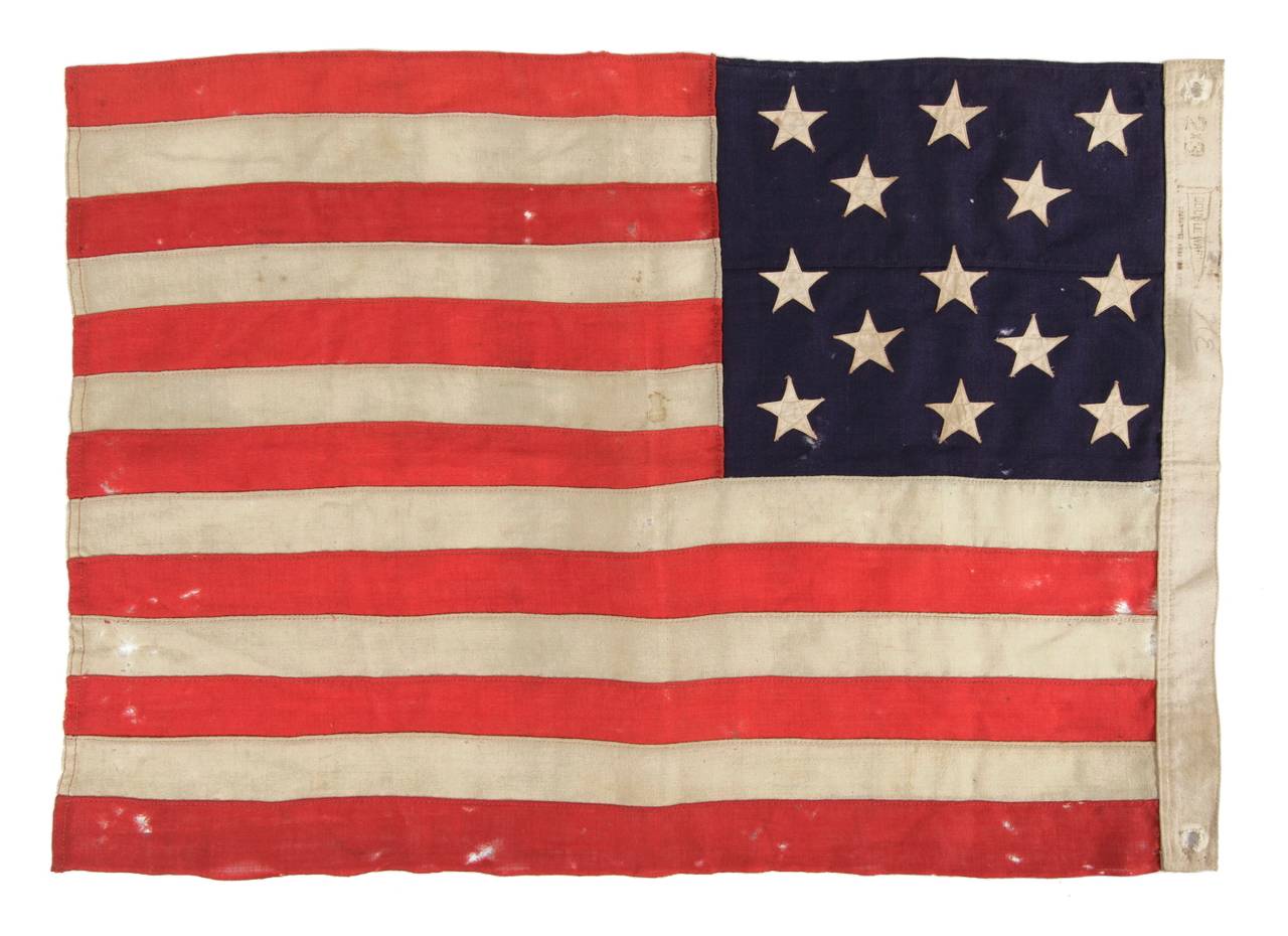 13 Star, Antique American Flag with Stars Arranged in a 3-2-3-2-3 Pattern In Good Condition In York County, PA