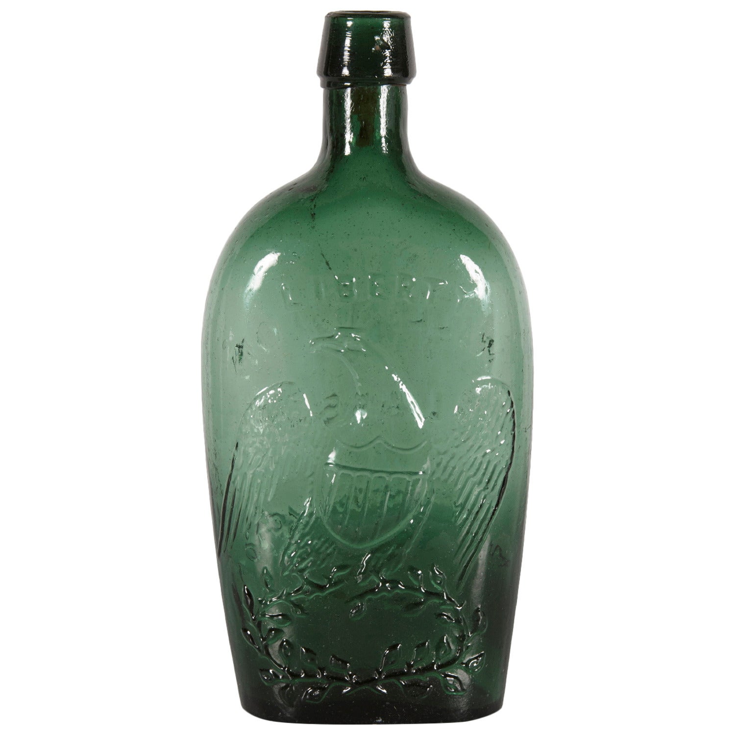 "Liberty" Eagle Flask in Bright Blue Green Willington Glass
