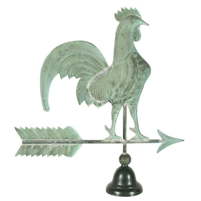 Rooster Weathervane With Excellent Verdigris Surface