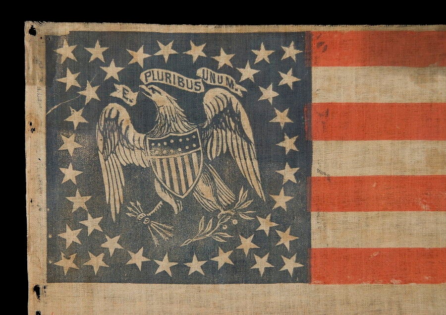 American Extremely Rare Parade Flag With 36 Stars And An Eagle