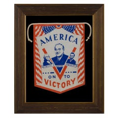 Vintage Patriotic Window Banner With A Portrait Of Roosevelt