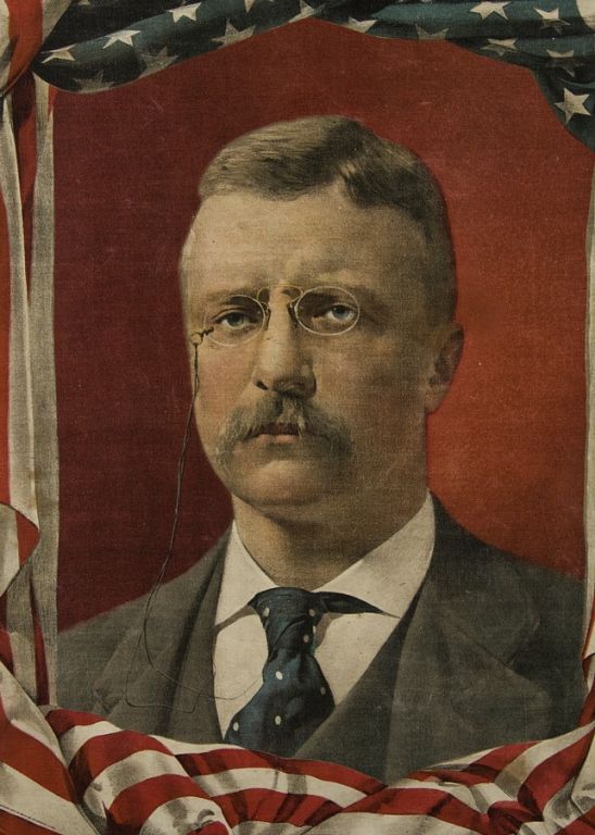EXTRAORDINARILY THEODORE ROOSEVELT TEXTILE FROM THE 1900 PRESIDENTIAL CAMPAIGN WHEN HE RAN FOR VICE PRESIDENT ON THE MCKINLEY TICKET; ONE OF JUST A HANDFUL OF KNOWN EXAMPLES AND ARGUABLY THE MOST GRAPHIC OF ALL T.R.-RELATED ITEMS THAT EXIST WITHIN