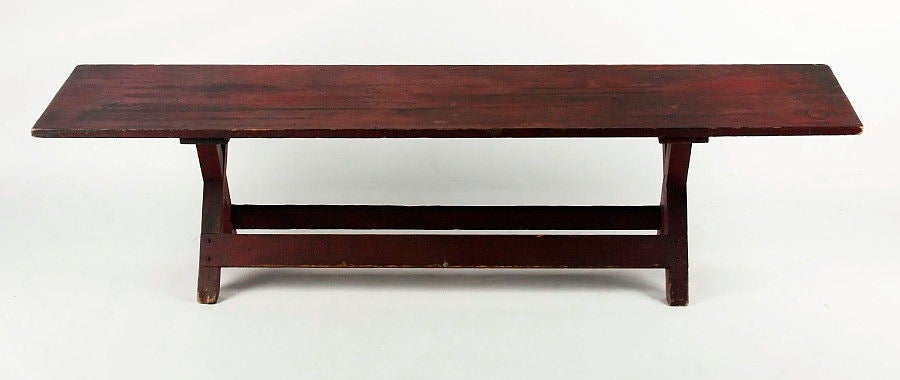 Sawbuck Bench In Red Over Green Paint