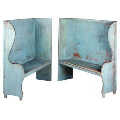 Pair of Robin's Egg Blue-Painted Benches 1