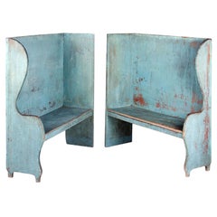 Antique Pair of Robin's Egg Blue-Painted Benches