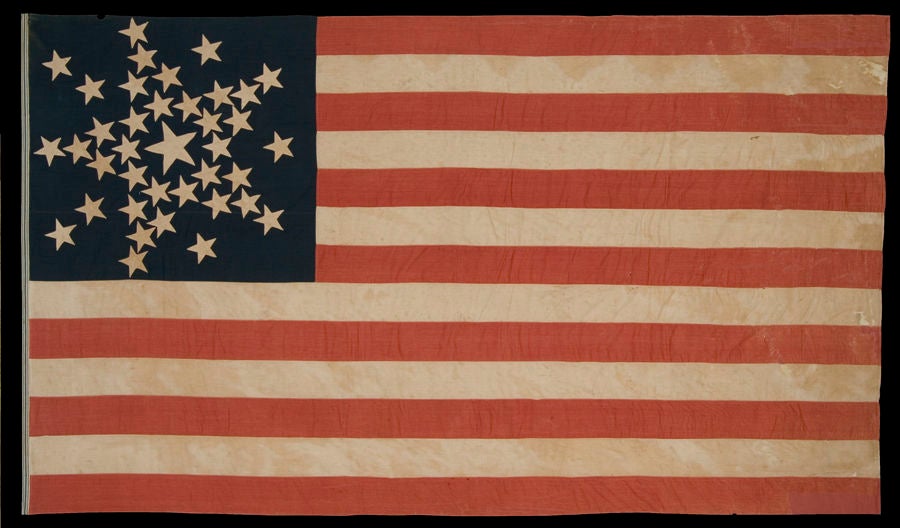 Spectacular 38 Star Flag With A Very Rare Star Variation 1