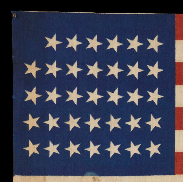 34 Star Flag, Civil War Period, Printed on A Wool Blended Fabric In Good Condition In York County, PA